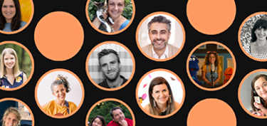 Headshots of creators in circles