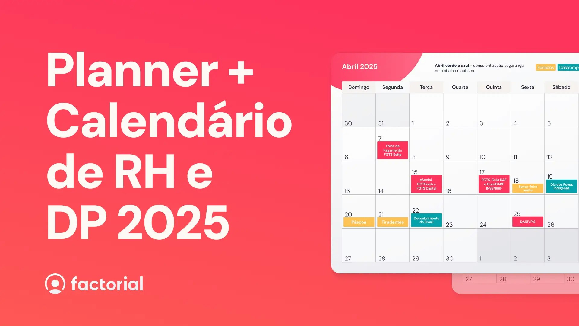 Planner e Calendário de RH e DP 2025 Imagem do planner e calendário de RH e DP para o ano de 2025, apresentando a organização de datas importantes.
